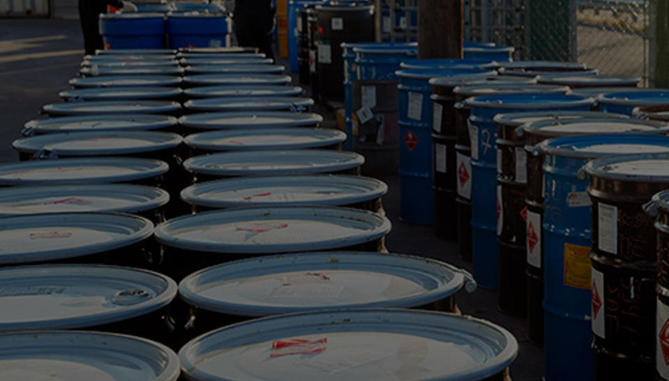 A line of drums are seen at Veolia's solvent recycling facility