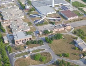 An aerial view of the facilities of the Winnipeg Sewage Treatment Program