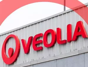 The Veolia logo on the side of the Chatham waste processing facility building