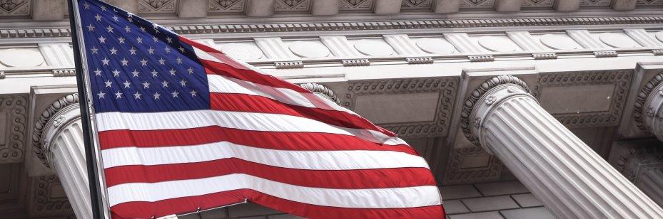 Washington DC American flag waving on Capitol Hill
