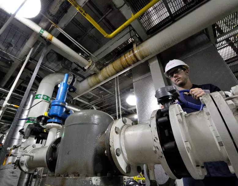 A person working in the Ashbridges Bay Wastewater Treatment Plant